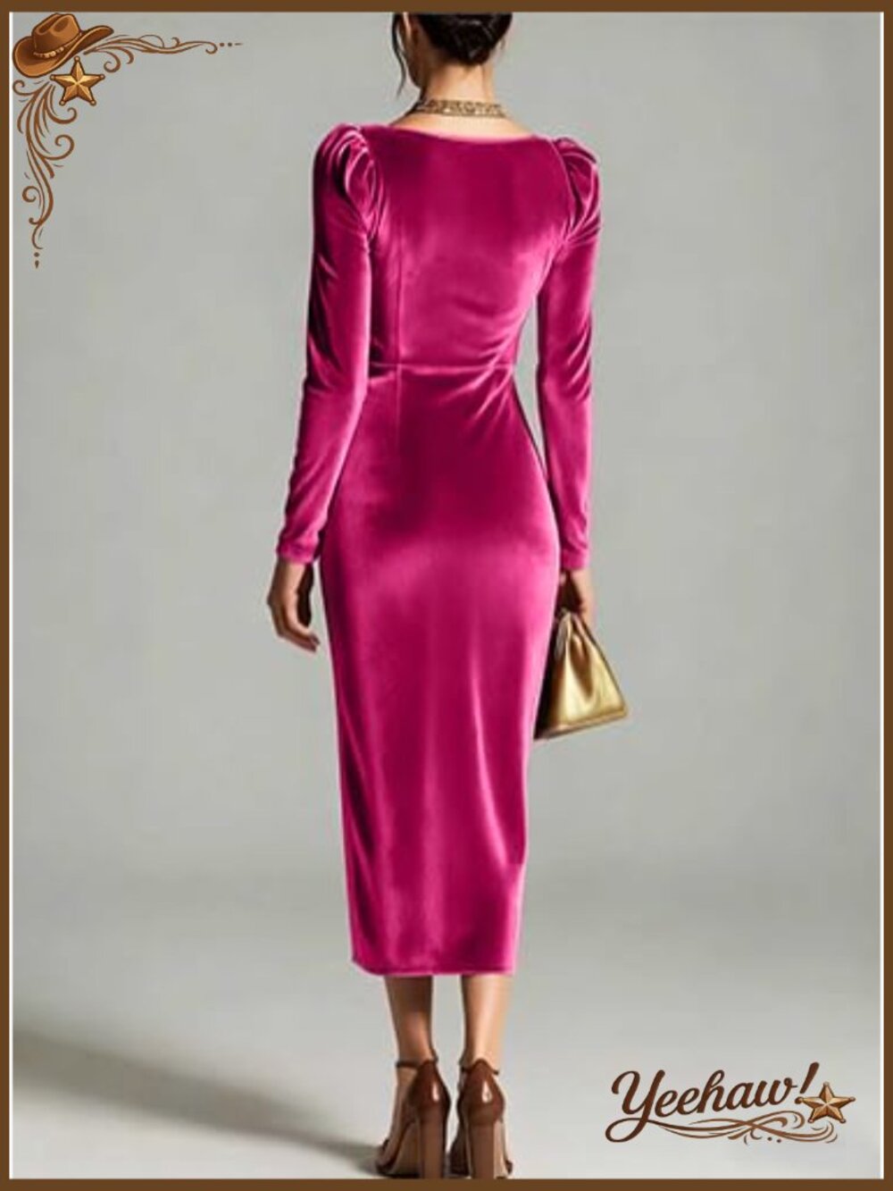 Velvet Cocktail Dress Cowl Neck Long Sleeve Midi Bodycon Ruched Slit - Picture 4 of 4